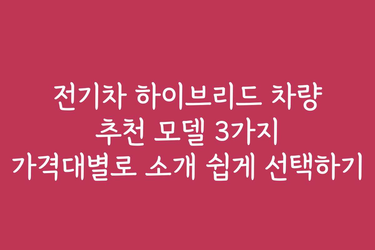 전기차 하이브리드 차량 추천 모델 3가지 가격대별로 소개 쉽게 선택하기