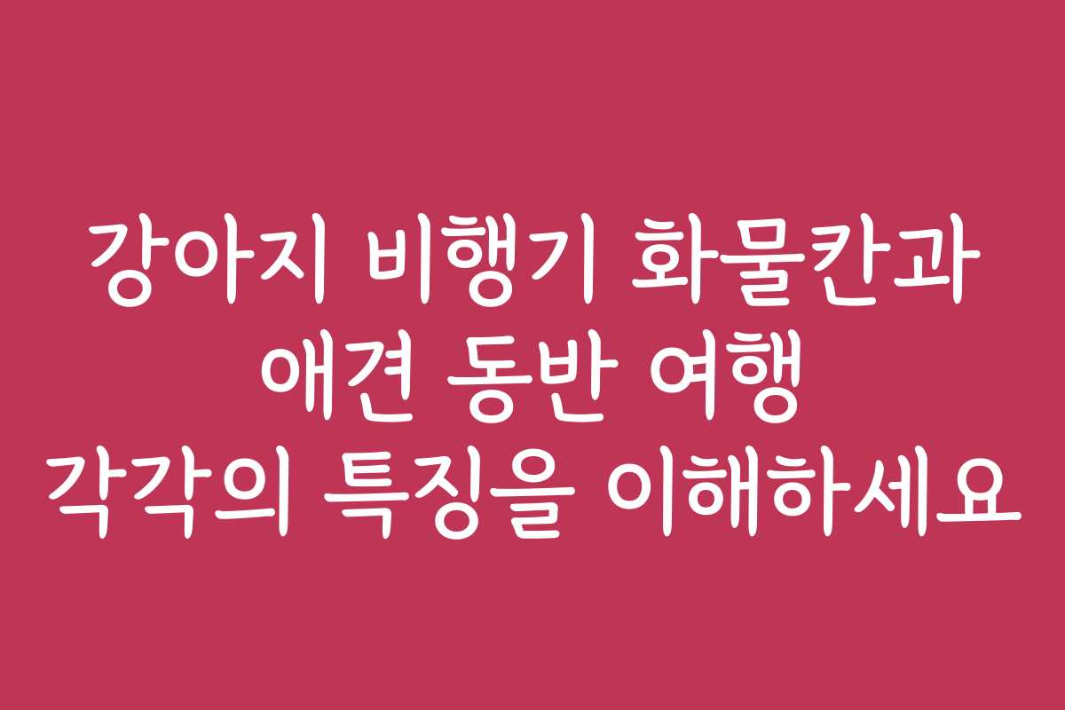 강아지 비행기 화물칸과 애견 동반 여행 각각의 특징을 이해하세요
