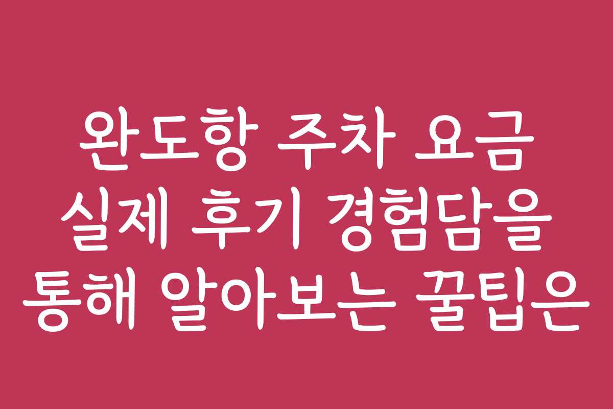 완도항 주차 요금 실제 후기 경험담을 통해 알아보는 꿀팁은