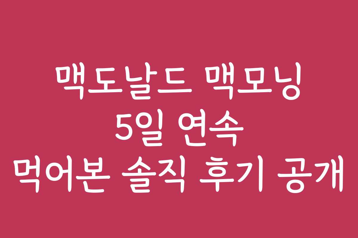 맥도날드 맥모닝 5일 연속 먹어본 솔직 후기 공개