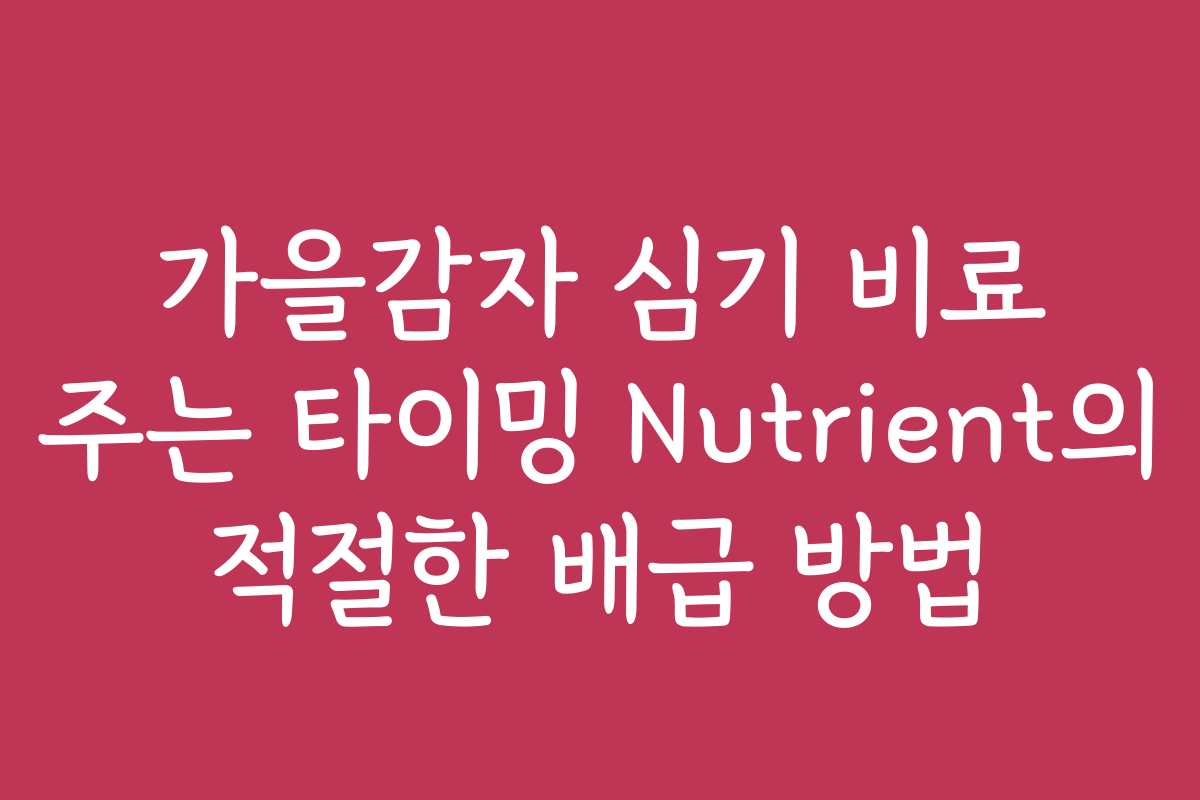 가을감자 심기 비료 주는 타이밍 Nutrient의 적절한 배급 방법