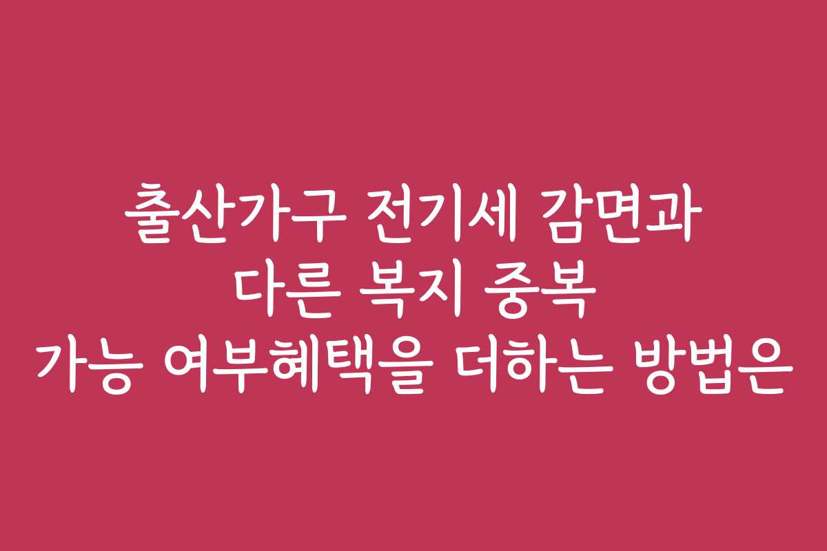 출산가구 전기세 감면과 다른 복지 중복 가능 여부혜택을 더하는 방법은