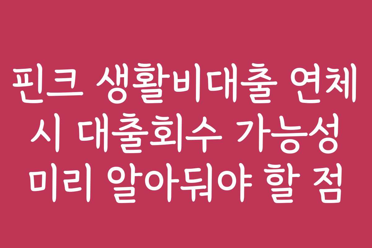 핀크 생활비대출 연체 시 대출회수 가능성 미리 알아둬야 할 점