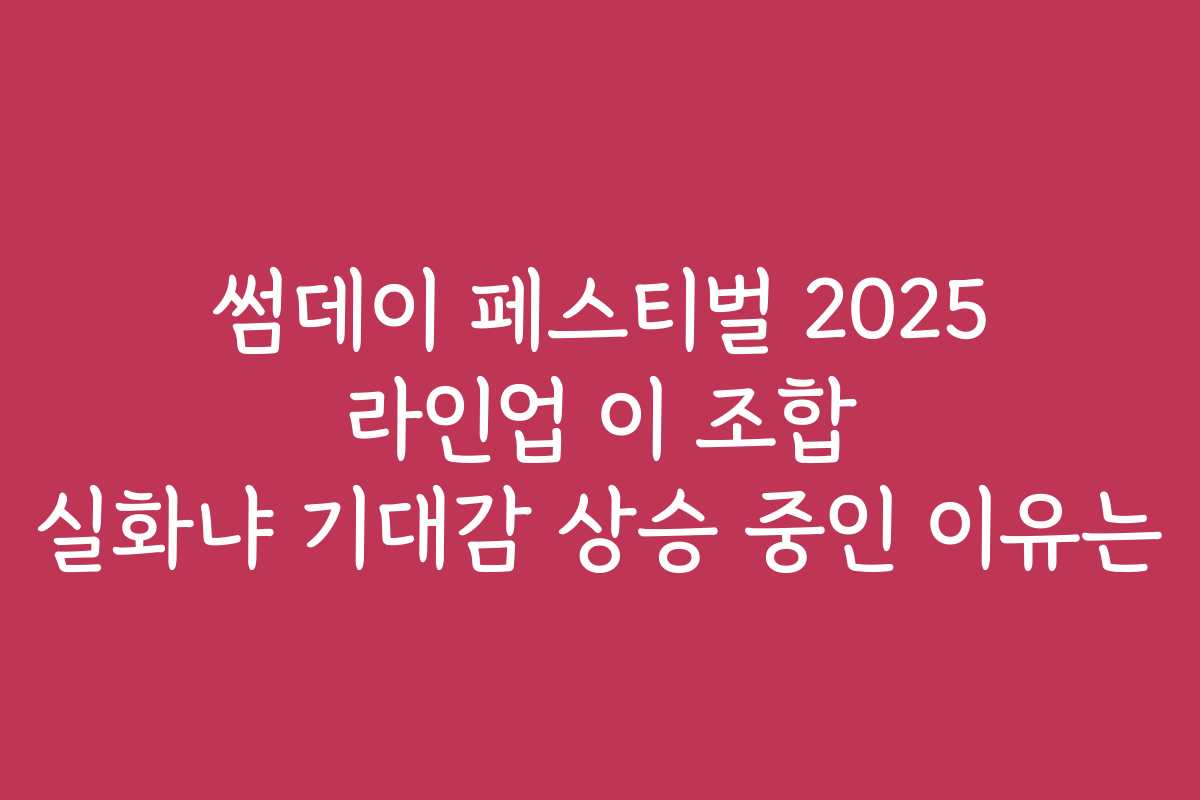 썸데이 페스티벌 2025 라인업 이 조합 실화냐 기대감 상승 중인 이유는
