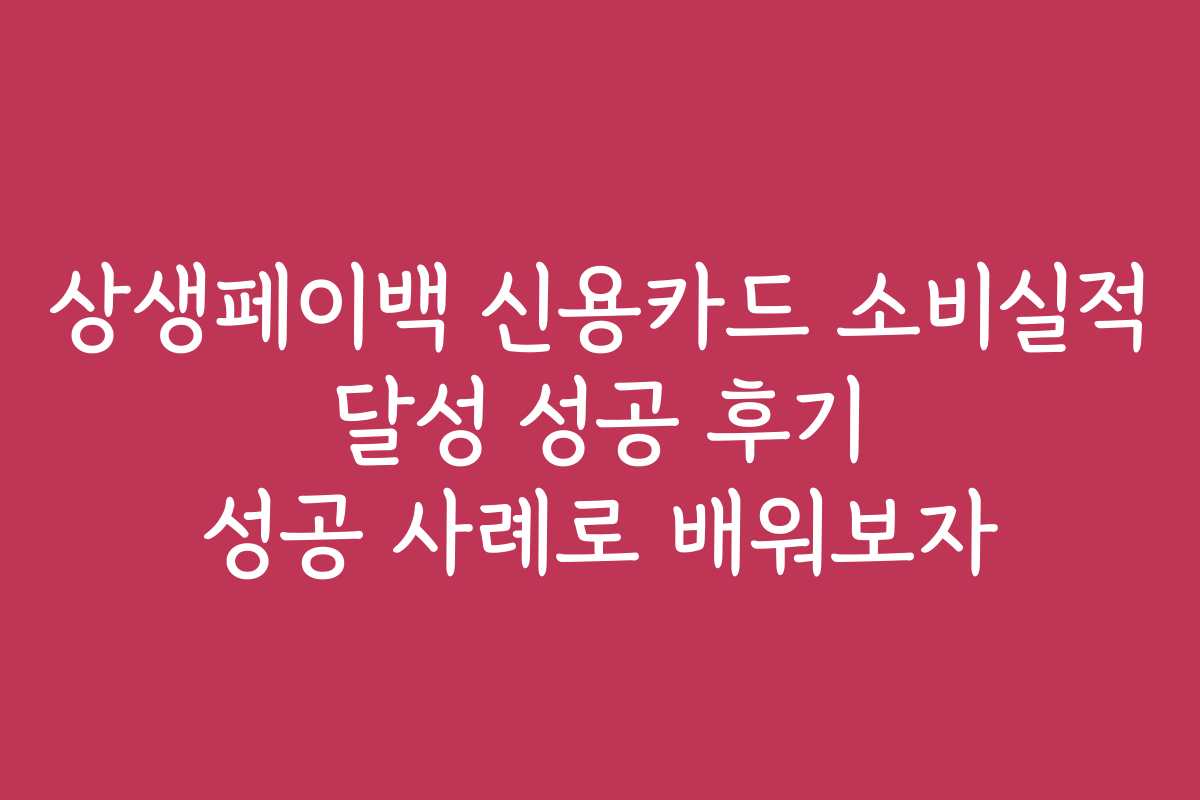상생페이백 신용카드 소비실적 달성 성공 후기 성공 사례로 배워보자
