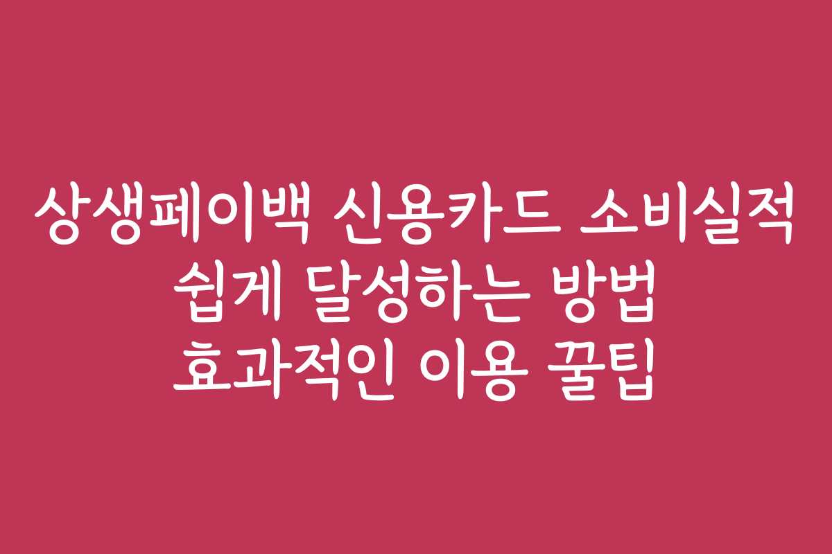 상생페이백 신용카드 소비실적 쉽게 달성하는 방법 효과적인 이용 꿀팁