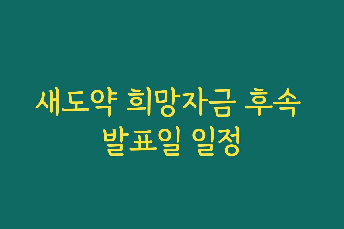 새도약 희망자금 후속 발표일 일정 새도약 희망자금 후속 발표일 일정