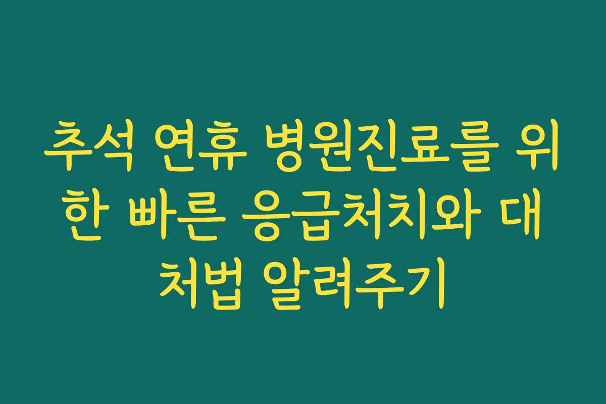 추석 연휴 병원진료를 위한 빠른 응급처치와 대처법 알려주기