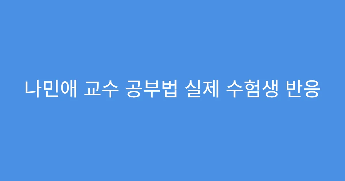 나민애 교수 공부법 실제 수험생 반응 나민애 교수 공부법 실제 수험생 반응