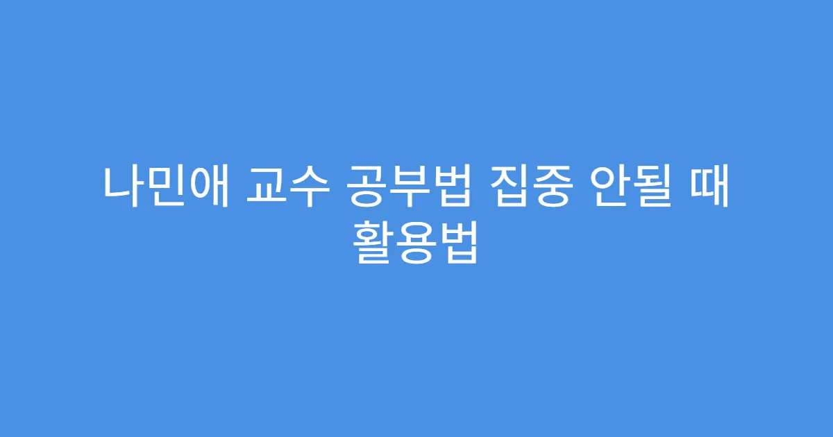 나민애 교수 공부법 집중 안될 때 활용법