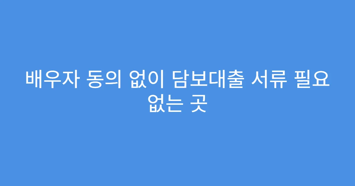배우자 동의 없이 담보대출 서류 필요 없는 곳