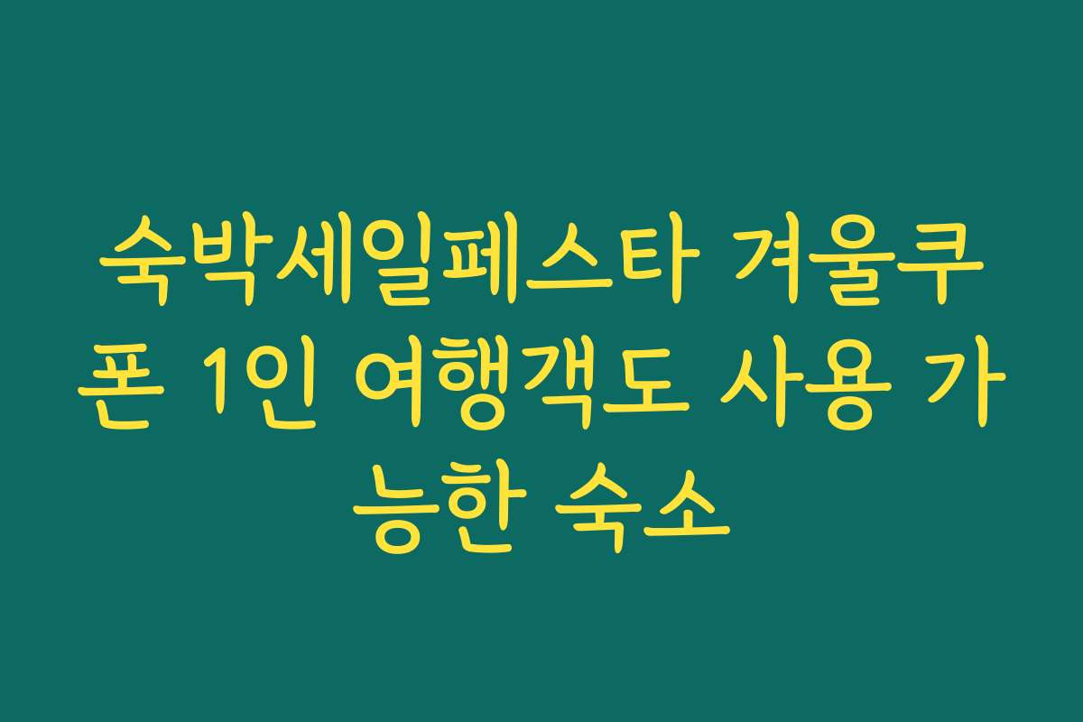 숙박세일페스타 겨울쿠폰 1인 여행객도 사용 가능한 숙소