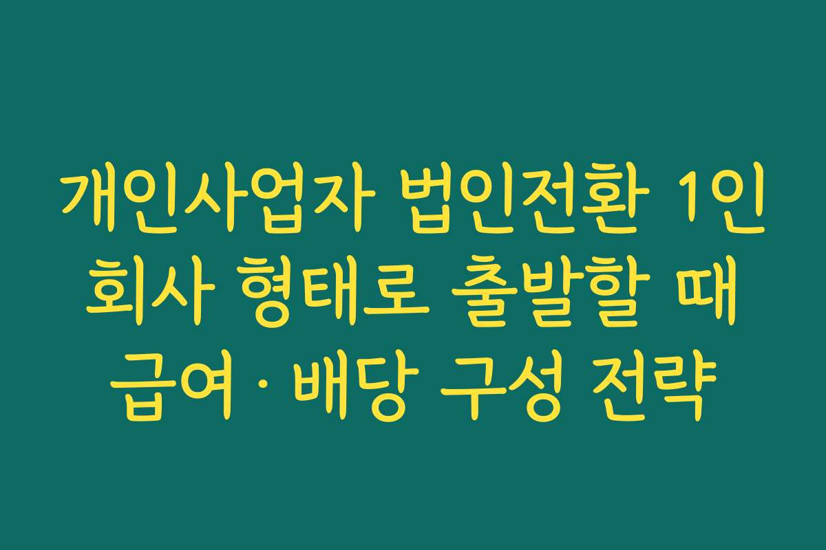 개인사업자 법인전환 1인 회사 형태로 출발할 때 급여·배당 구성 전략