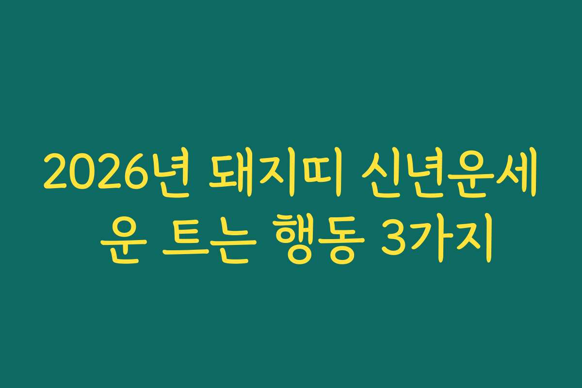 2026년 돼지띠 신년운세 운 트는 행동 3가지