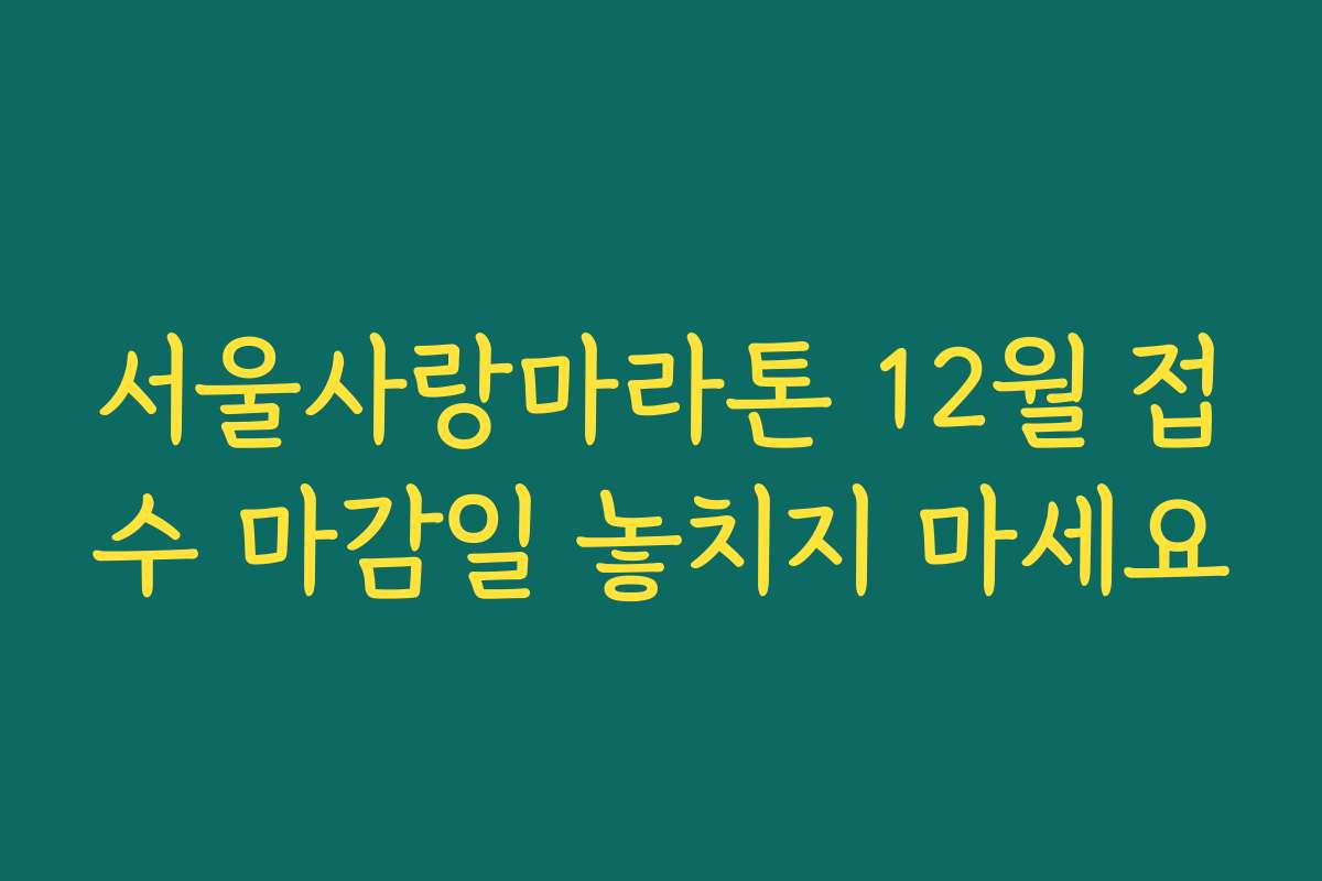 서울사랑마라톤 12월 접수 마감일 놓치지 마세요