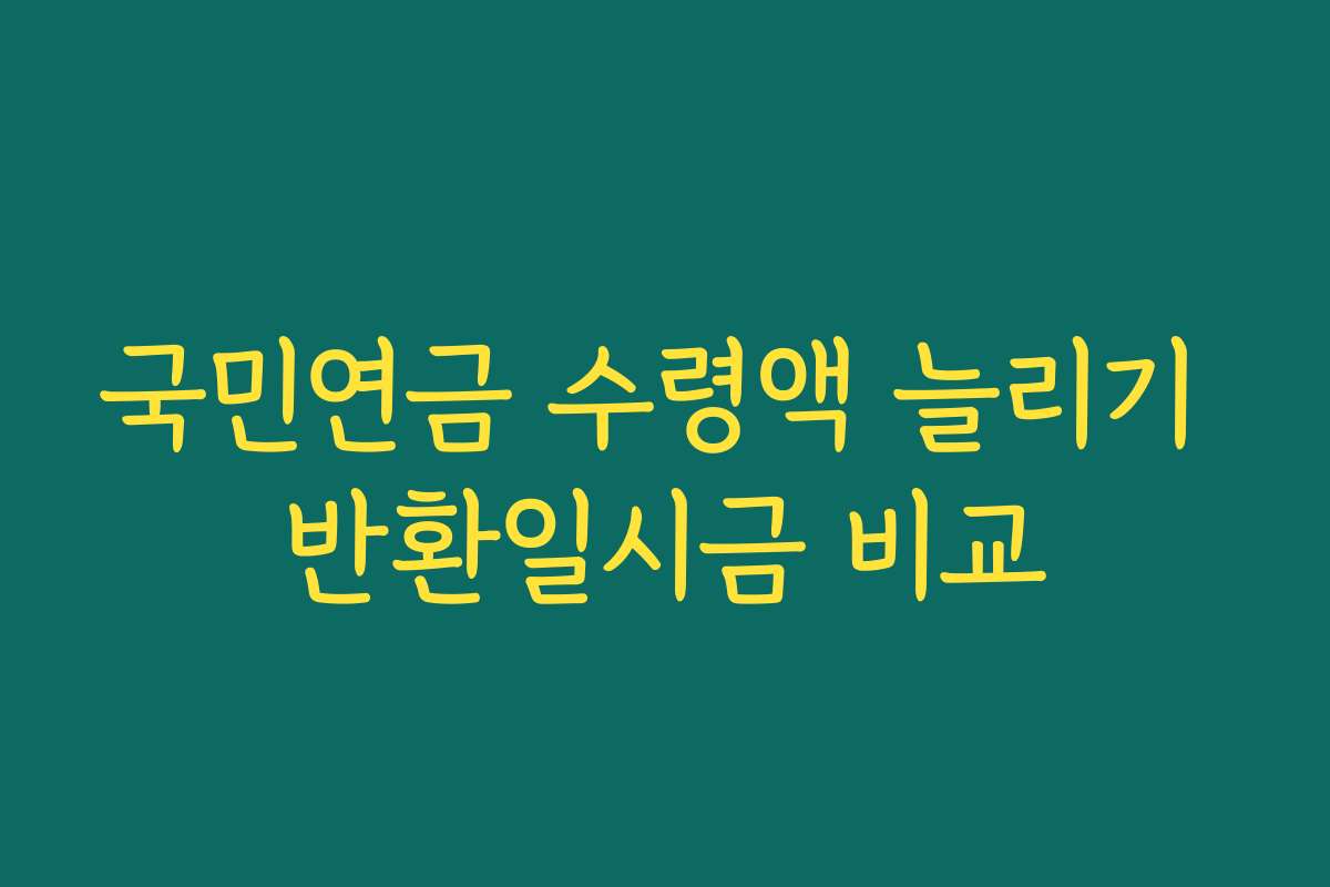 국민연금 수령액 늘리기 반환일시금 비교