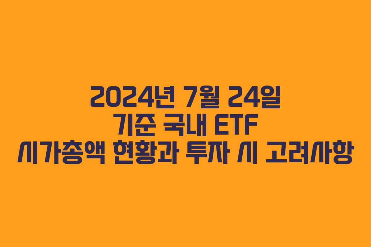 2024년 7월 24일 기준 국내 ETF 시가총액 현황과 투자 시 고려사항