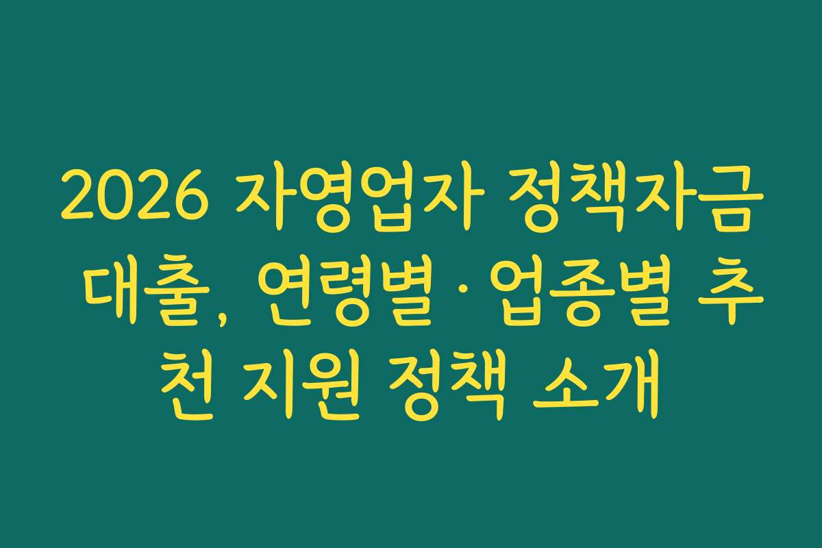 2026 자영업자 정책자금 대출, 연령별·업종별 추천 지원 정책 소개