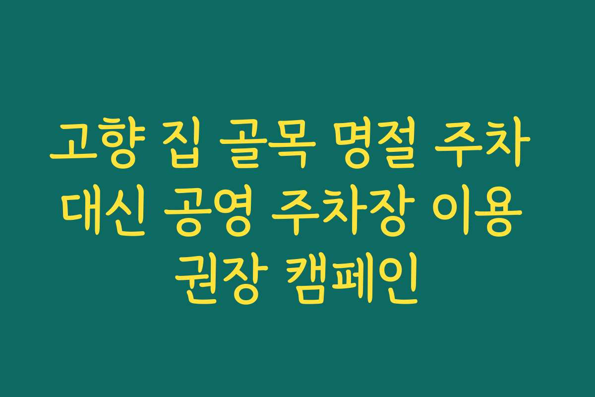 고향 집 골목 명절 주차 대신 공영 주차장 이용 권장 캠페인
