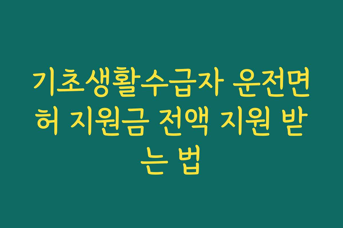 기초생활수급자 운전면허 지원금 전액 지원 받는 법