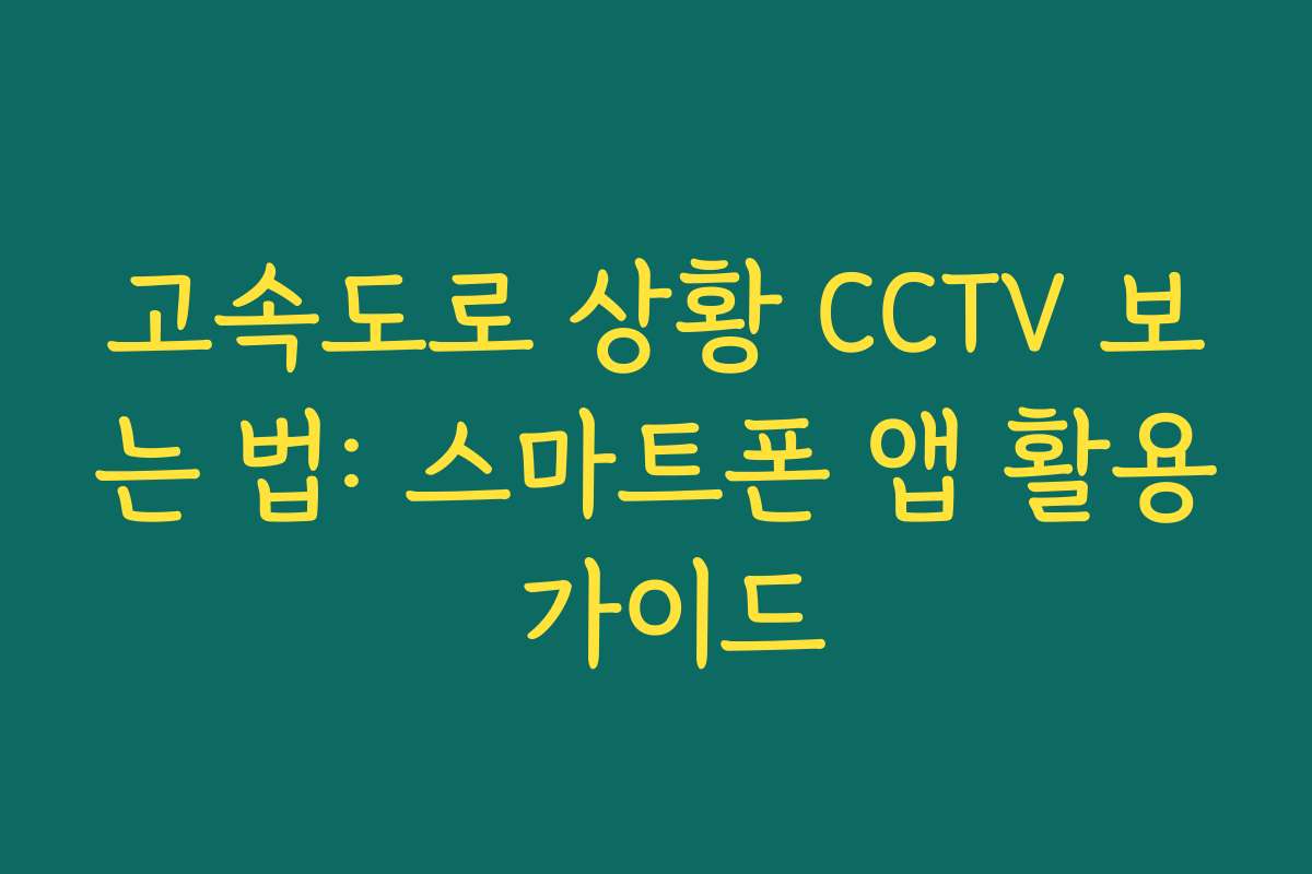 고속도로 상황 CCTV 보는 법: 스마트폰 앱 활용 가이드