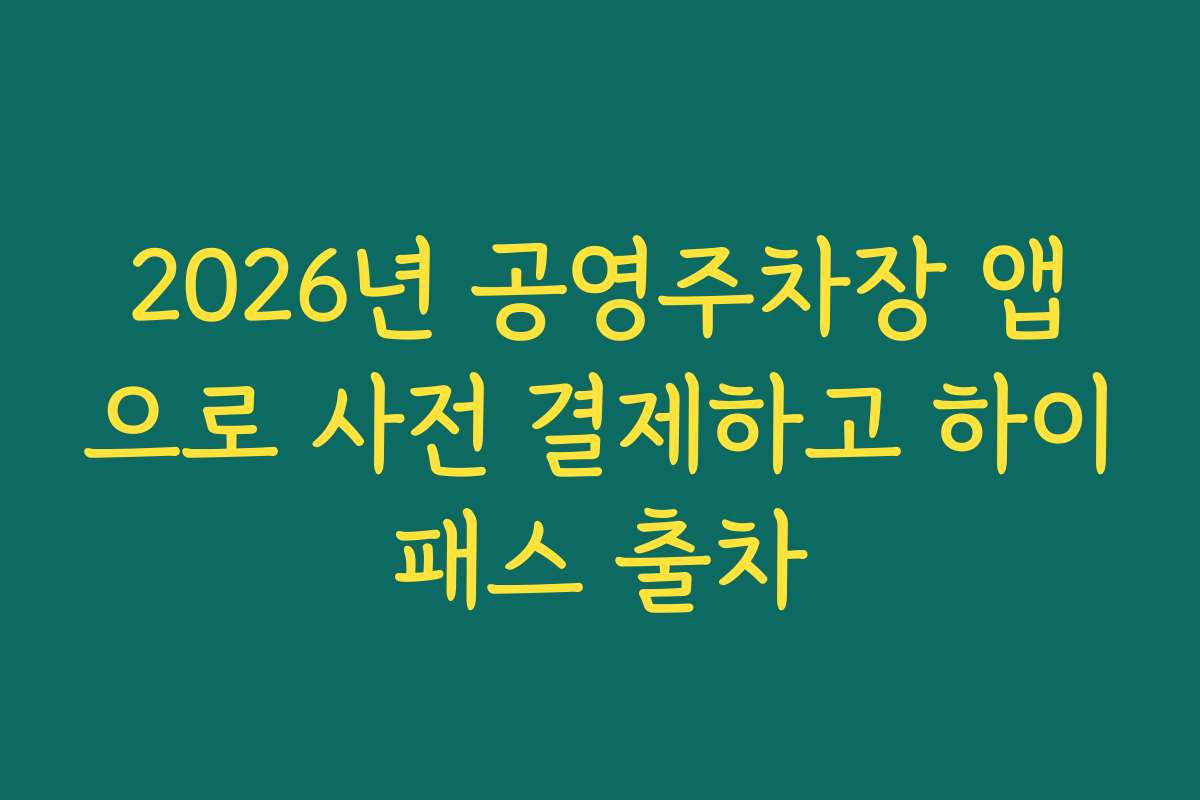 2026년 공영주차장 앱으로 사전 결제하고 하이패스 출차