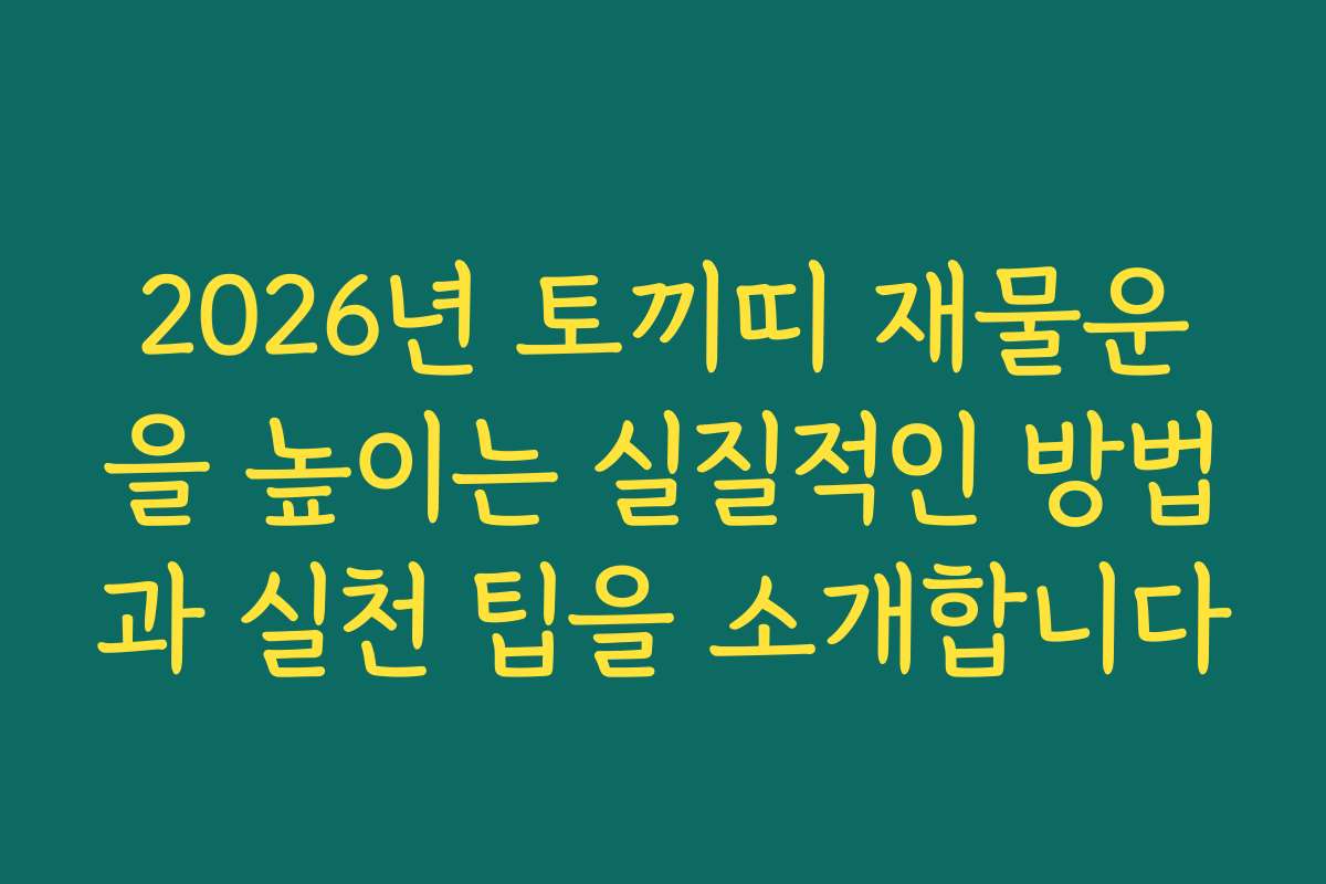 2026년 토끼띠 재물운을 높이는 실질적인 방법과 실천 팁을 소개합니다