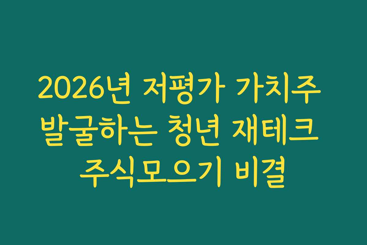2026년 저평가 가치주 발굴하는 청년 재테크 주식모으기 비결