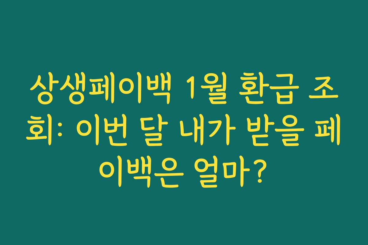 상생페이백 1월 환급 조회: 이번 달 내가 받을 페이백은 얼마?
