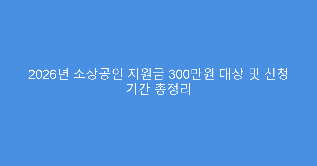 2026년 소상공인 지원금 300만원 대상 및 신청 기간 총정리