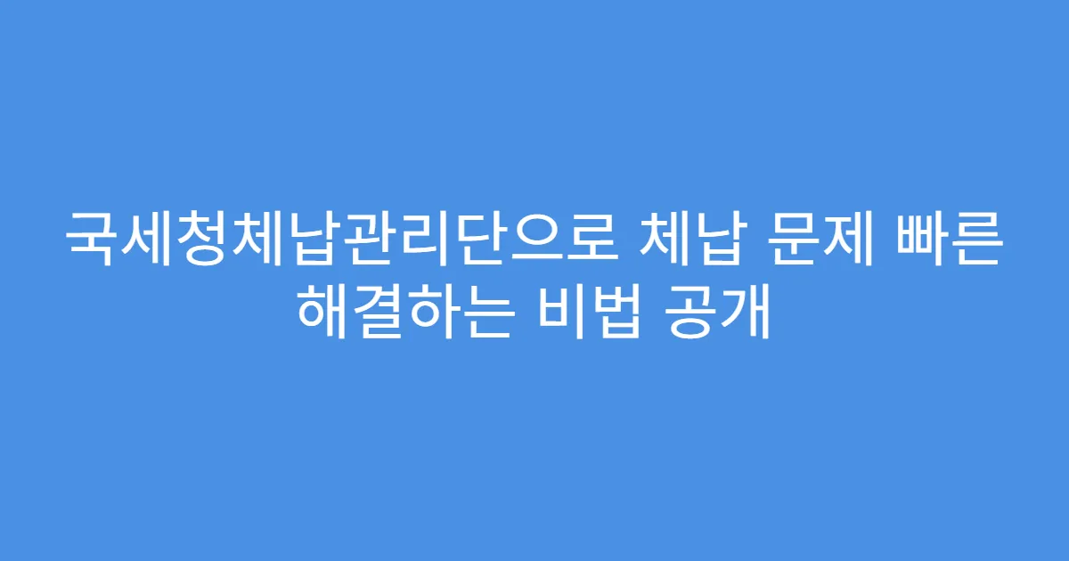 국세청체납관리단으로 체납 문제 빠른 해결하는 비법 공개