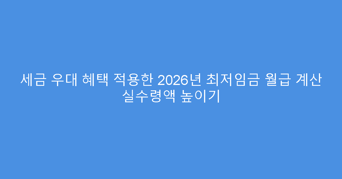 세금 우대 혜택 적용한 2026년 최저임금 월급 계산 실수령액 높이기