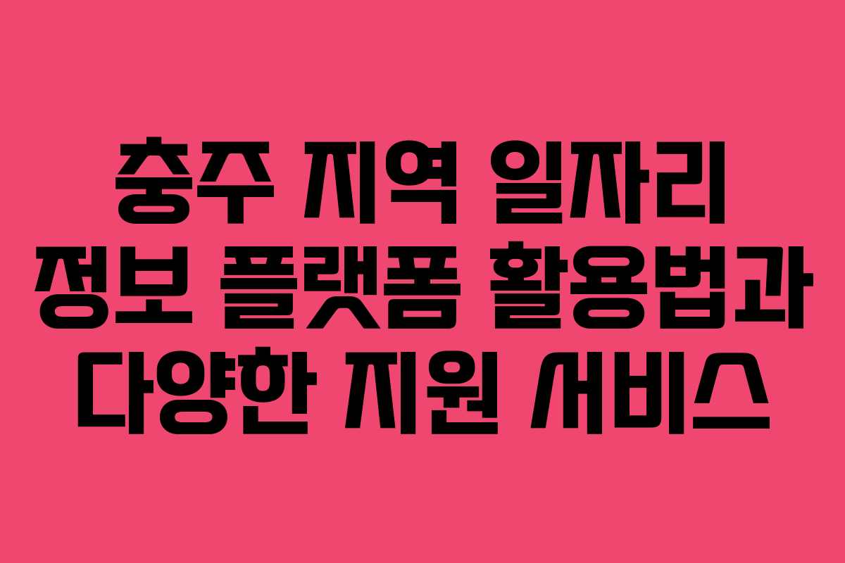 충주 지역 일자리 정보 플랫폼 활용법과 다양한 지원 서비스