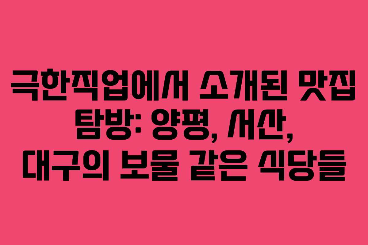극한직업에서 소개된 맛집 탐방: 양평, 서산, 대구의 보물 같은 식당들