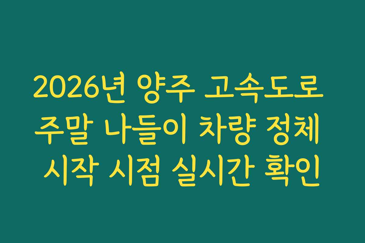 2026년 양주 고속도로 주말 나들이 차량 정체 시작 시점 실시간 확인