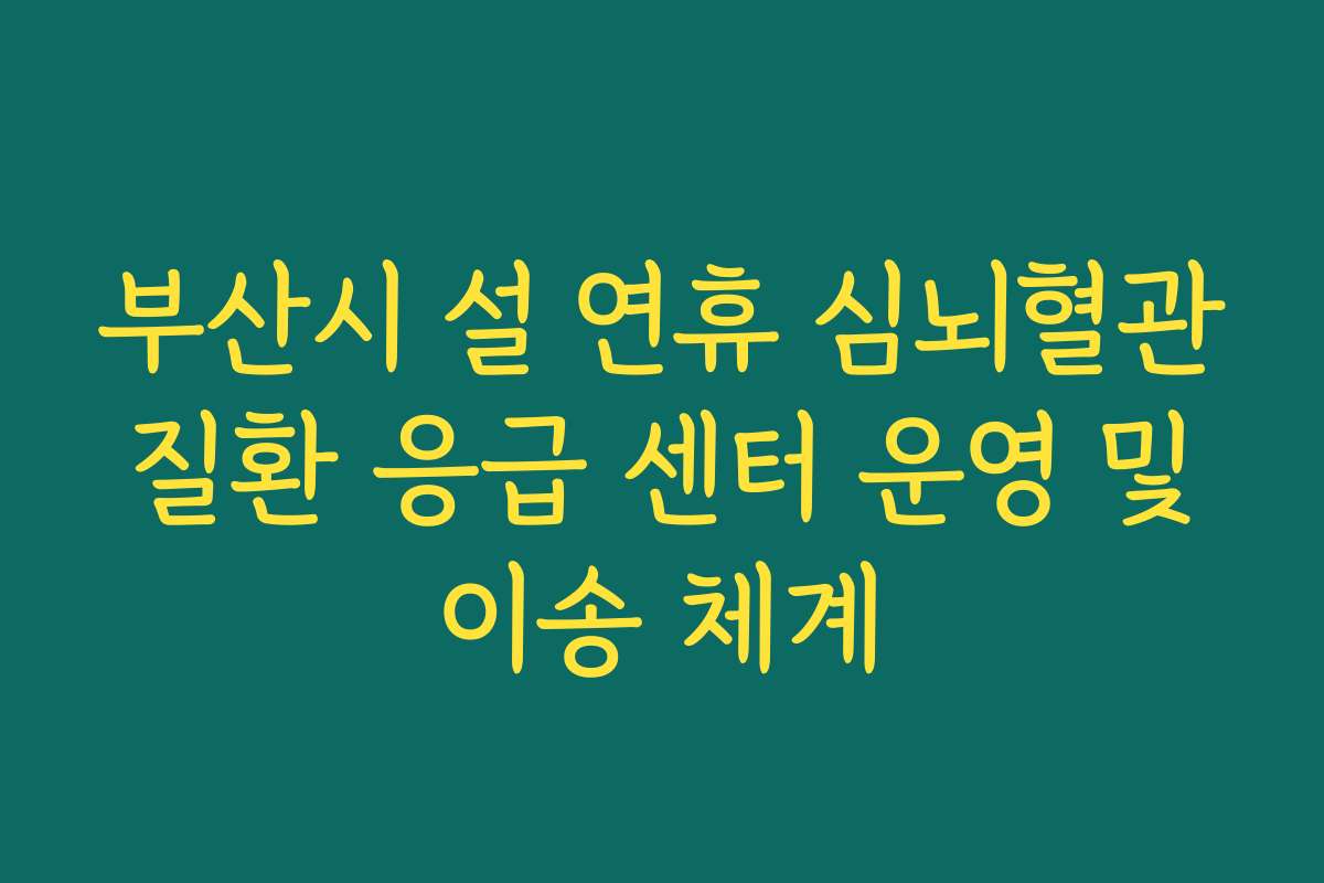 부산시 설 연휴 심뇌혈관 질환 응급 센터 운영 및 이송 체계