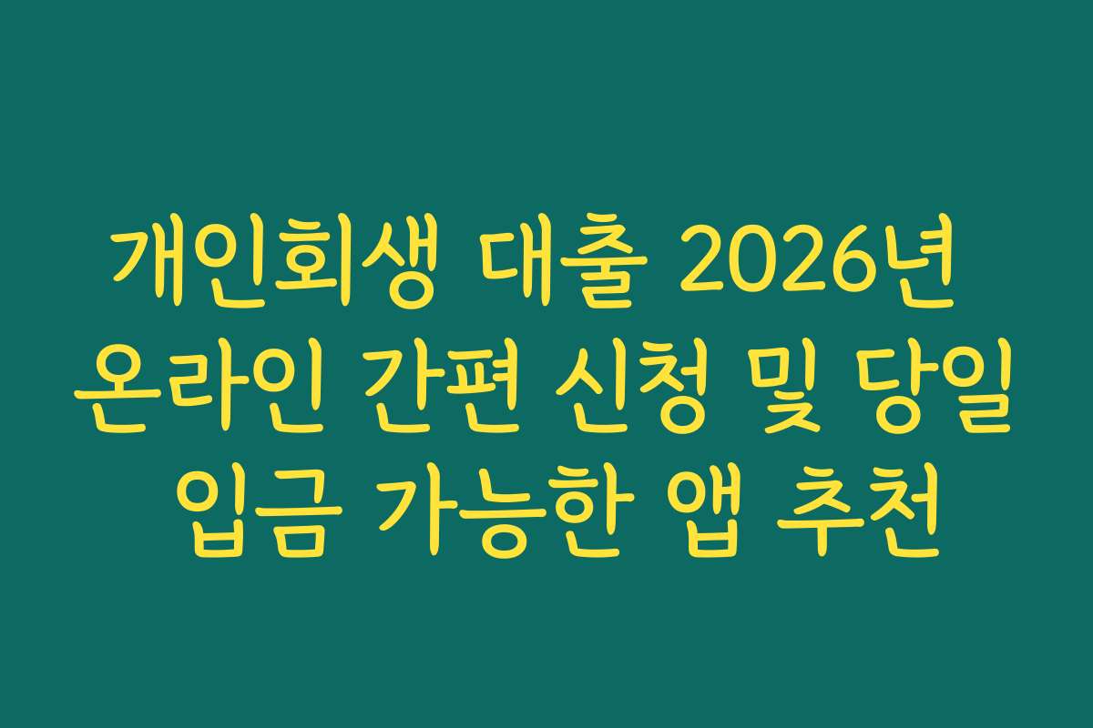 개인회생 대출 2026년 온라인 간편 신청 및 당일 입금 가능한 앱 추천