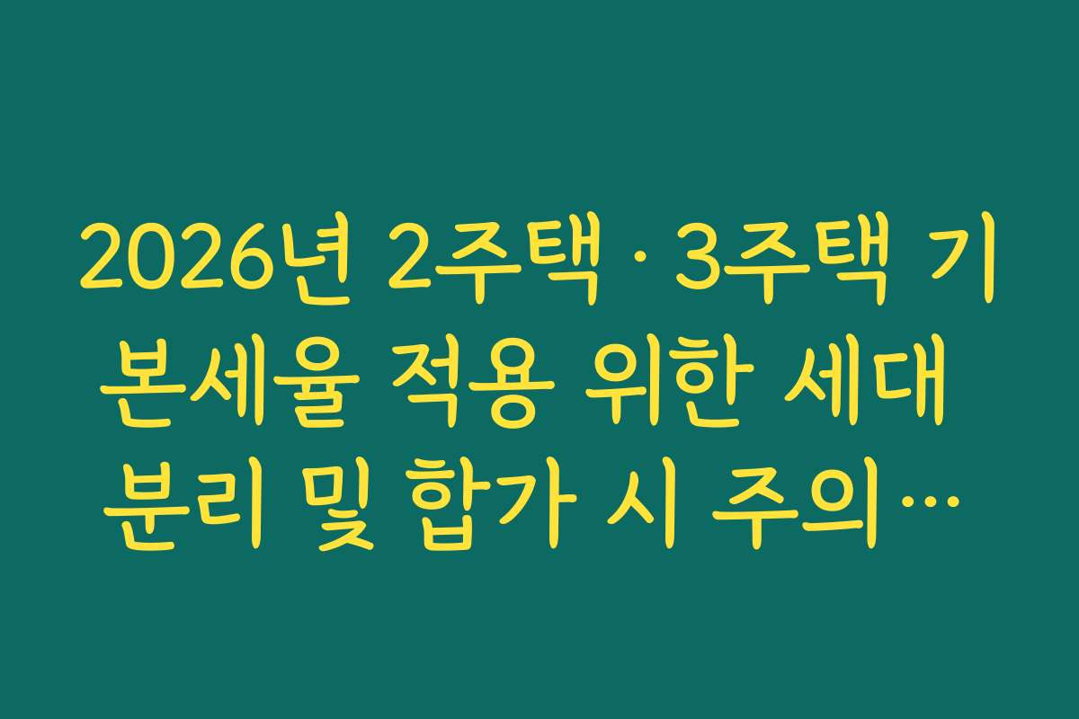 2026년 2주택·3주택 기본세율 적용 위한 세대 분리 및 합가 시 주의사항