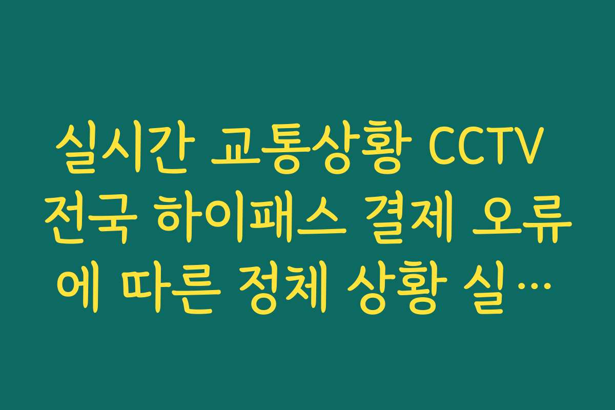 실시간 교통상황 CCTV 전국 하이패스 결제 오류에 따른 정체 상황 실시간 체크