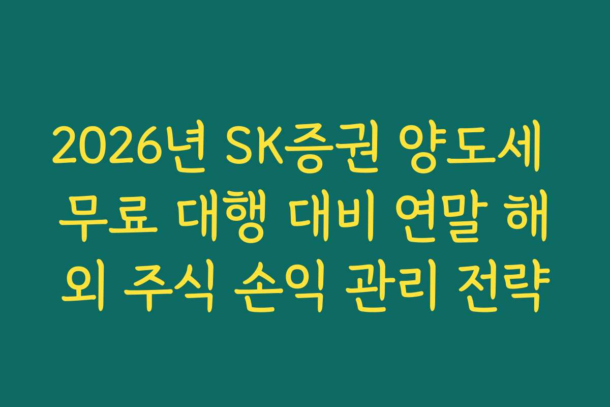 2026년 SK증권 양도세 무료 대행 대비 연말 해외 주식 손익 관리 전략
