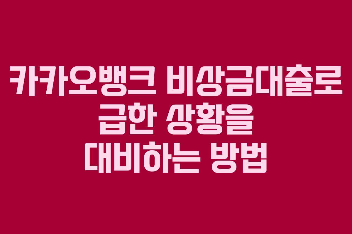 카카오뱅크 비상금대출로 급한 상황을 대비하는 방법
