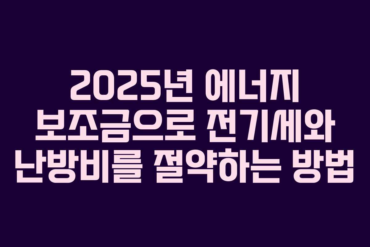 2025년 에너지 보조금으로 전기세와 난방비를 절약하는 방법