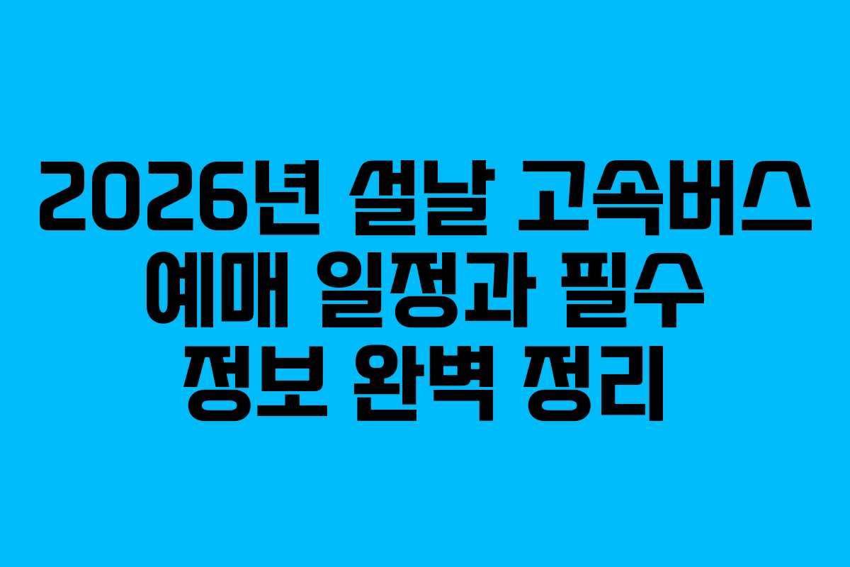 2026년 설날 고속버스 예매 일정과 필수 정보 완벽 정리