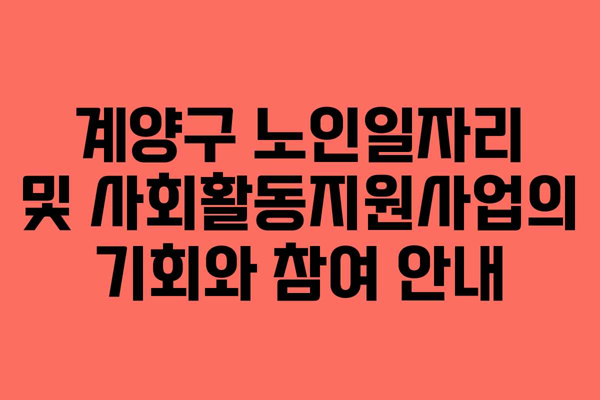 계양구 노인일자리 및 사회활동지원사업의 기회와 참여 안내