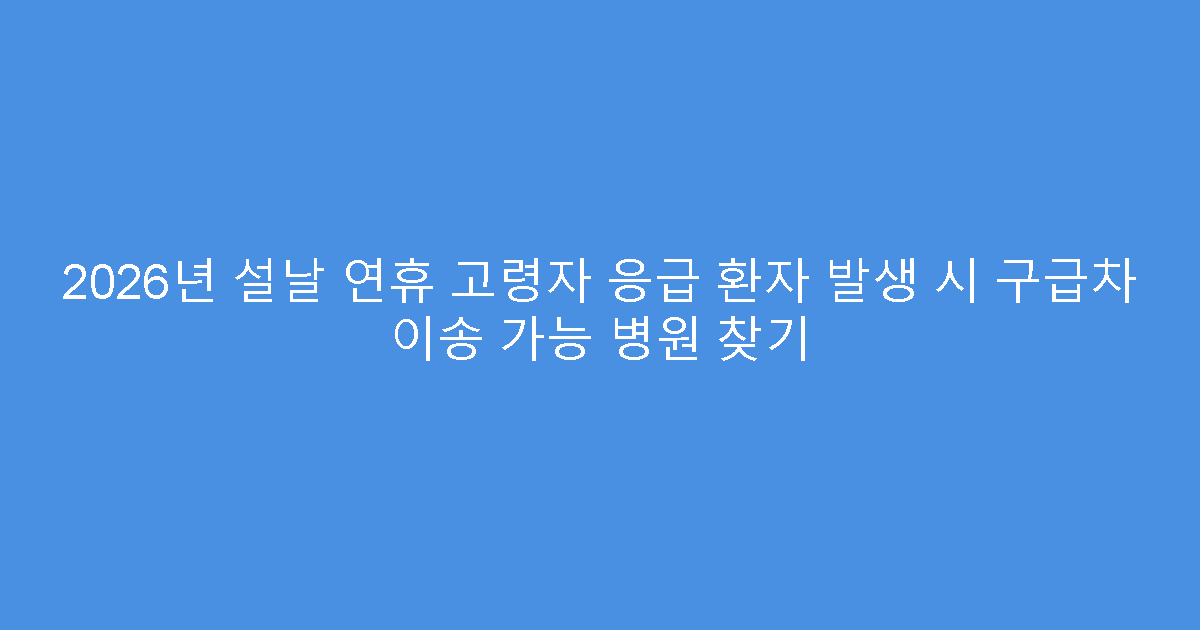 2026년 설날 연휴 고령자 응급 환자 발생 시 구급차 이송 가능 병원 찾기