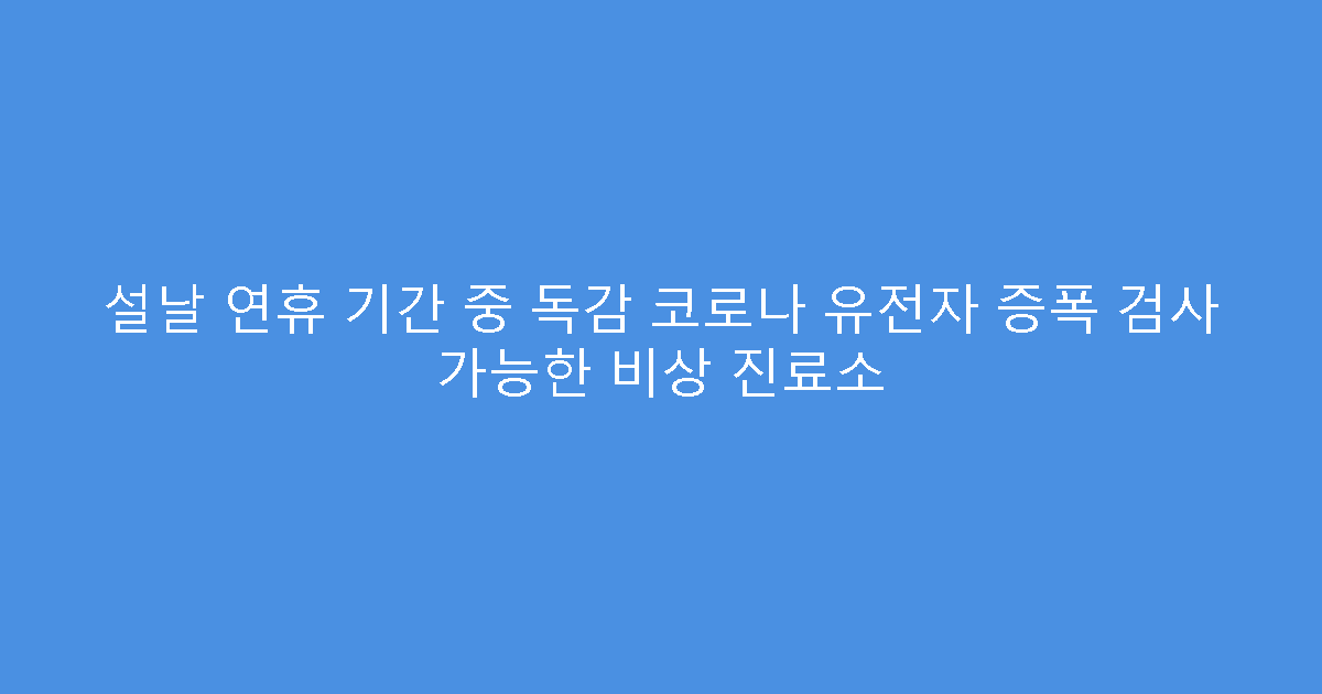 설날 연휴 기간 중 독감 코로나 유전자 증폭 검사 가능한 비상 진료소