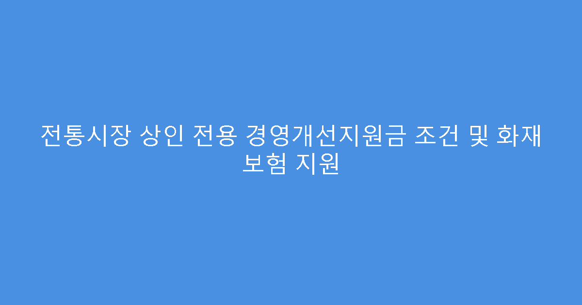 전통시장 상인 전용 경영개선지원금 조건 및 화재 보험 지원