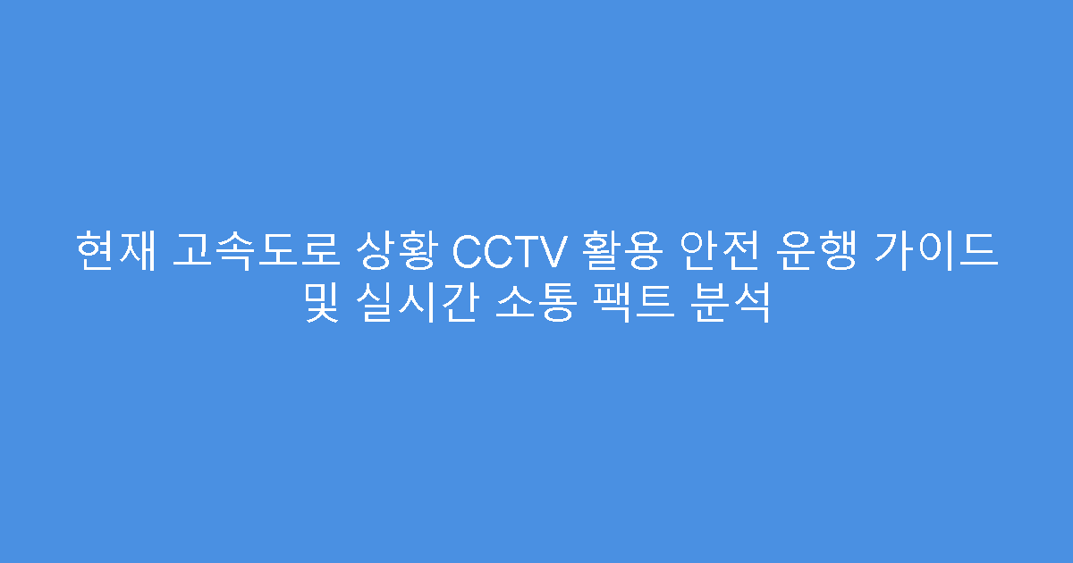 현재 고속도로 상황 CCTV 활용 안전 운행 가이드 및 실시간 소통 팩트 분석