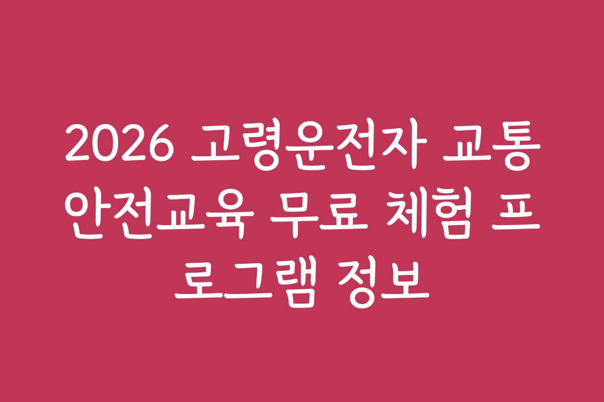 2026 고령운전자 교통안전교육 무료 체험 프로그램 정보
