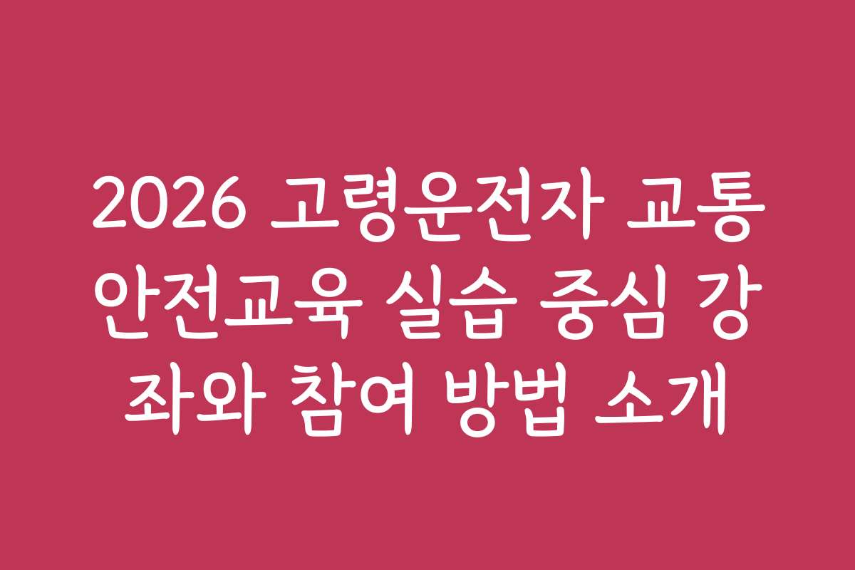 2026 고령운전자 교통안전교육 실습 중심 강좌와 참여 방법 소개